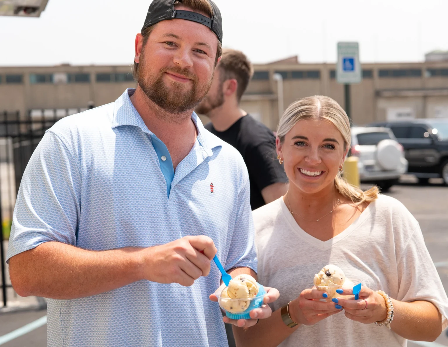 Two KCH Transportation employees pose with their gelato during a company event.