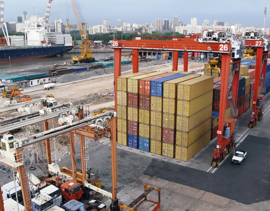 Containers await being loaded on to trucks at a U.S. port.